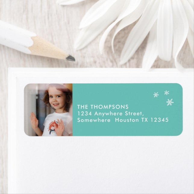 Modern Return Name Address Photo Teal Label (Insitu)