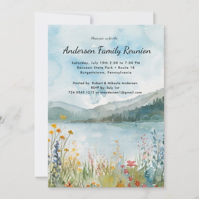 Modern Reunion Rustic Wildflowers Invitation  (Front)