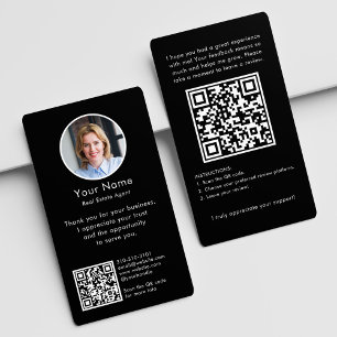Modern Review Request with QR Code And Photo Black Business Card