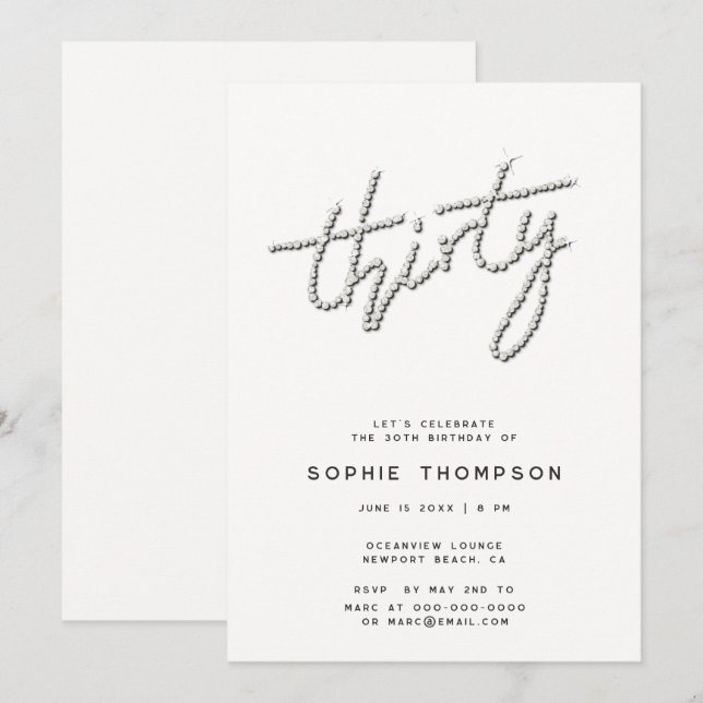 Modern Rhinestones Ivory Chic 30th Birthday Invitation (Front/Back)