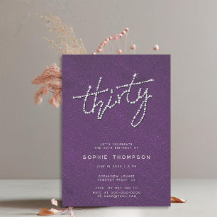 Modern Rhinestones Purple Minimalist 30th Birthday Invitation