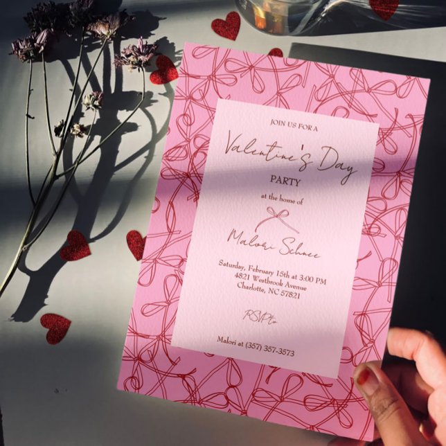 modern Ribbon Bow Pattern – Valentine’s Day Party  Invitation (Creator Uploaded)