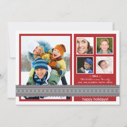 Modern Ribbon Custom Family Holiday Card (red)