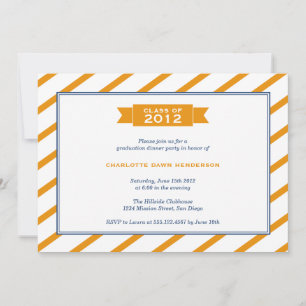 Modern ribbon orange stripe graduation invitation