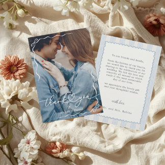 Modern Ribbon Overlay Script Photo Wedding Thank You Card