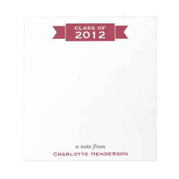 Modern Ribbon Red Banner Class Year Student Notepad by FidesDesign at Zazzle