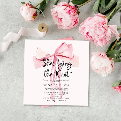 Modern Ribbon She Tying The Knot Bridal Shower Invitation