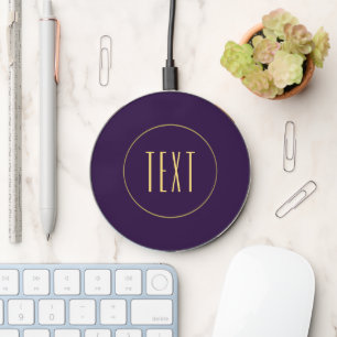 Modern Rich Purple Center Text Single Rim Stripe Wireless Charger