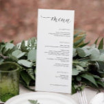 Modern Right Aligned Elegant Wedding Dinner Menu<br><div class="desc">The Modern Elegant Wedding Menu is a stylish and sophisticated choice for your special day. This sleek design features a minimalistic layout with "Menu" beautifully written in a contemporary swirly calligraphy script, adding a touch of elegance and charm. Perfect for couples who appreciate simplicity and trend-setting aesthetics, this menu seamlessly...</div>