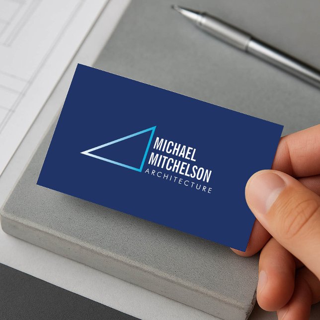 Modern Right Angle Architecture Blue Business Card (Creator Uploaded)