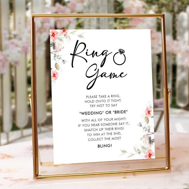 Modern Ring Game Floral Bridal Shower Sign (Creator Uploaded)