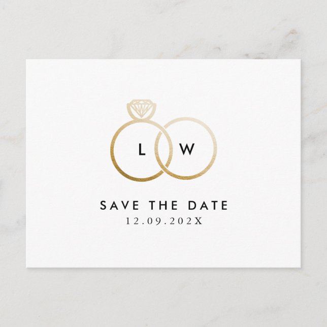 Modern Ring Monogram Simple Save the Date Postcard (Front)