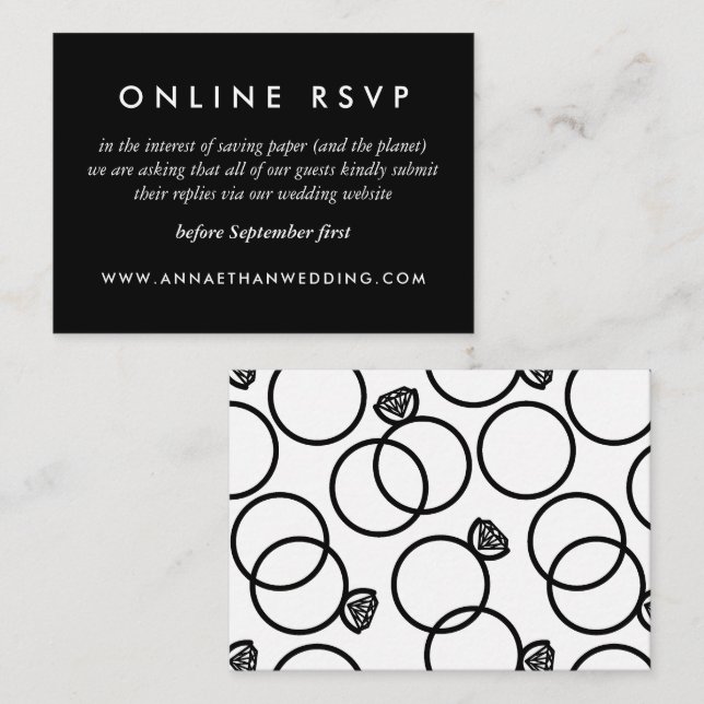 Modern Rings Black White Wedding Online RSVP Card (Front/Back)