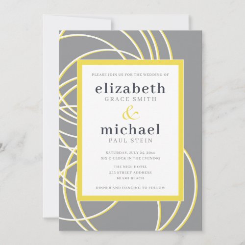 Modern Rings Elegant Yellow and Gray Wedding Invitation