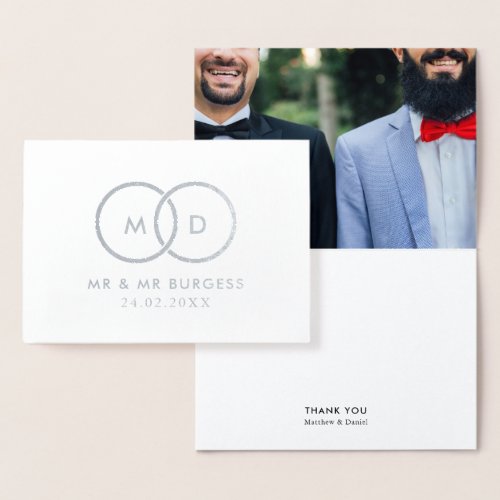 Modern Rings Gay Wedding Custom Photo Thank You Foil Card