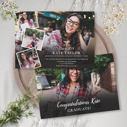 Modern RN Nursing Photo Collage Graduation Invitation