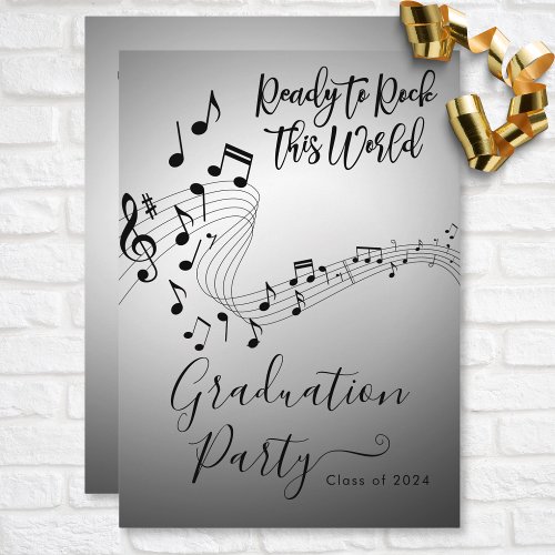 Modern Rock Music Black  White Graduation Party Invitation