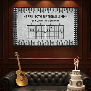 Modern Rockstar Guitar 50th Birthday Party Banner