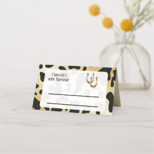 Modern Rodeo Birthday Black Gold Cow Print Place Card