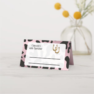 Modern Rodeo Birthday Black & Rose Gold Cow Print Place Card