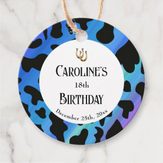 Modern Rodeo Birthday Electric Blue Cow Print Favor Tags