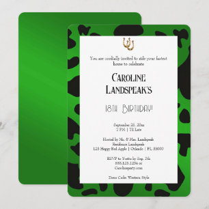 Modern Rodeo Birthday Emerald Green Cow Print Invitation