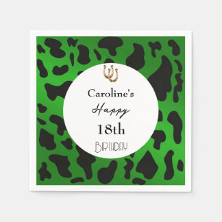 Modern Rodeo Birthday Emerald Green Cow Print Napkins