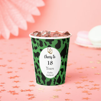 Modern Rodeo Birthday Emerald Green Cow Print Paper Cups