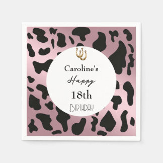 Modern Rodeo Birthday Rose Gold Cow Print Napkins