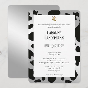 Modern Rodeo Birthday Silver Cow Print Invitation