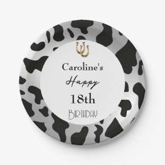 Modern Rodeo Birthday Silver Cow Print Paper Plates