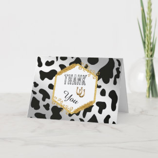 Modern Rodeo Birthday Silver Cow Print Photo Thank You Card