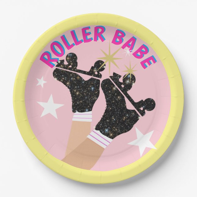 Modern Roller Babe Skater Derby Skating Gift      Paper Plates (Front)