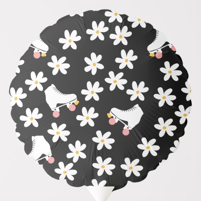 Modern Roller Skates Floral Skate Black Party Balloon (Front)