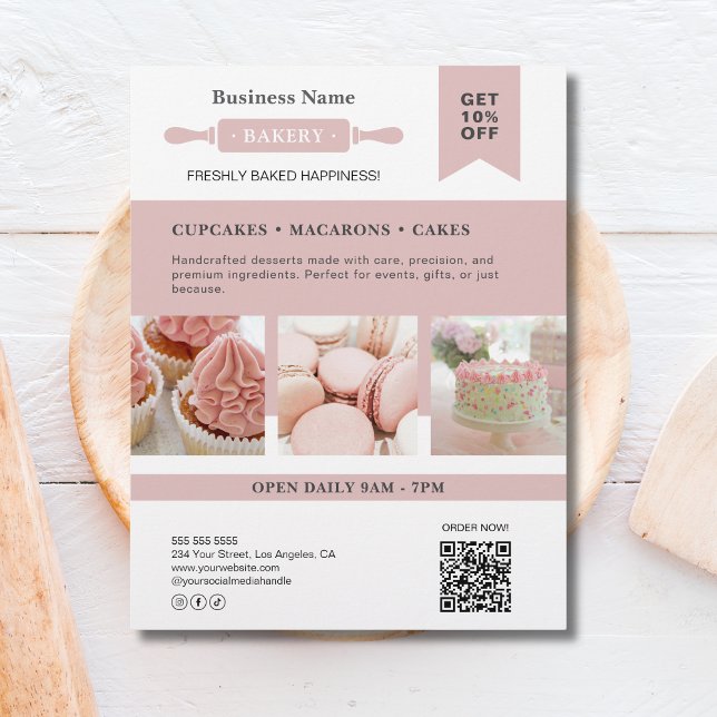 Modern Rolling Pin White Pink Bakery Business Flyer (Modern Rolling Pin White Pink Bakery Business Flyer)