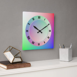 Modern Roman Numerals and Fun Pastel Rainbow Discs Square Wall Clock