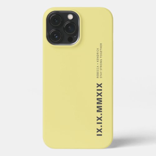 Modern Roman Numerals Anniversary Date Pale Yellow iPhone 13 Pro Max Case