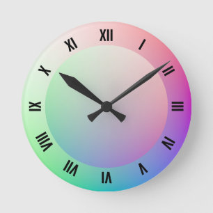 Modern Roman Numerals on Colorful Pastel Rainbow Round Clock