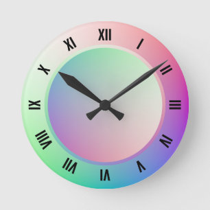 Modern Roman Numerals on Fun Pastel Rainbow Wheel Round Clock