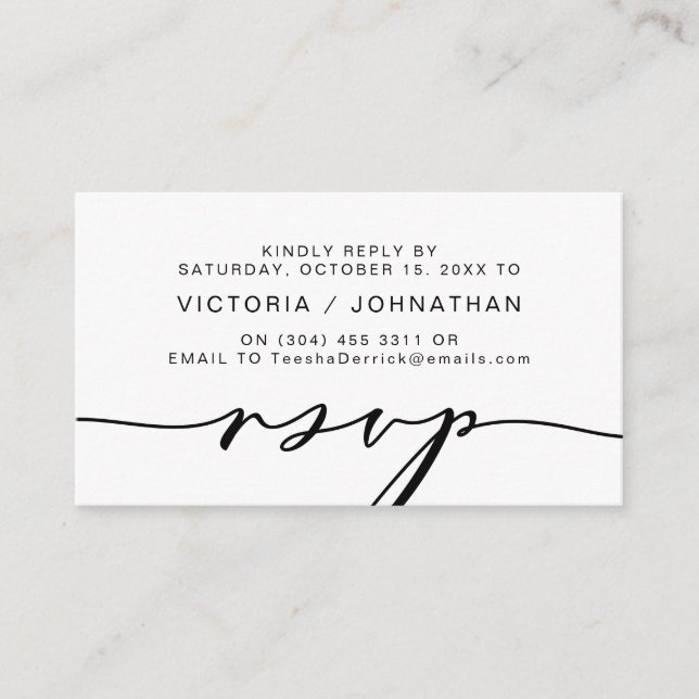 Modern Romance, Black Script, Wedding RSVP Enclosure Card (Front)