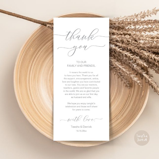 Modern Romance Dinner Place Setting Thank You Card (Wedding Dinner Place Setting Thank You Card, Modern Minimalist, in Grey)