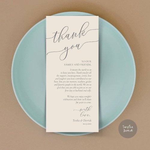 Modern Romance Dinner Place Setting Thank You Card