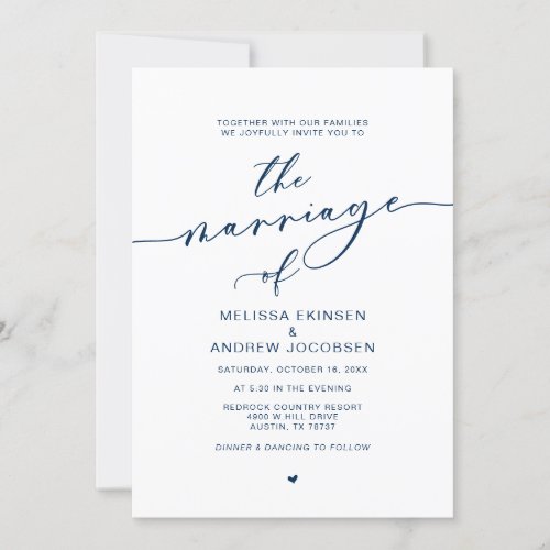 Modern Romance Navy Blue Calligraphy Marriage Invitation