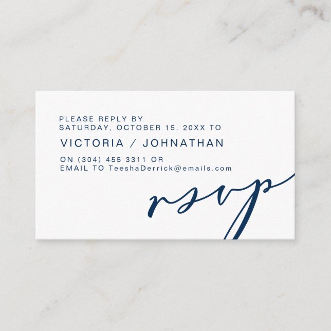Modern Romance, NAVY BLUE, Wedding RSVP Enclosure Card (Front)