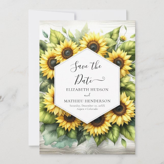 Modern Romance Sunflower Wedding Save The Date (Front)