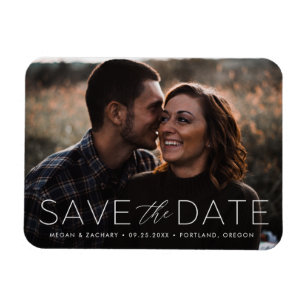 Modern Romance White Overlay Save the Date Photo Magnet