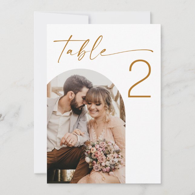 Modern Romantic Arch Photo Wedding Table Number (Back)