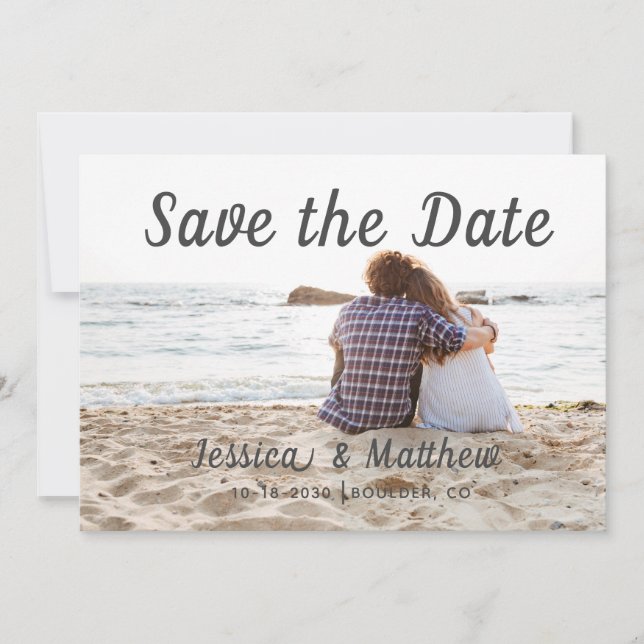 Modern Romantic Beach 3 Photos of Couple Save The Date (Front)