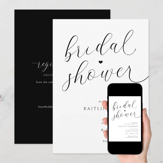 Modern Romantic Black and White Bridal Shower Invitation | Zazzle