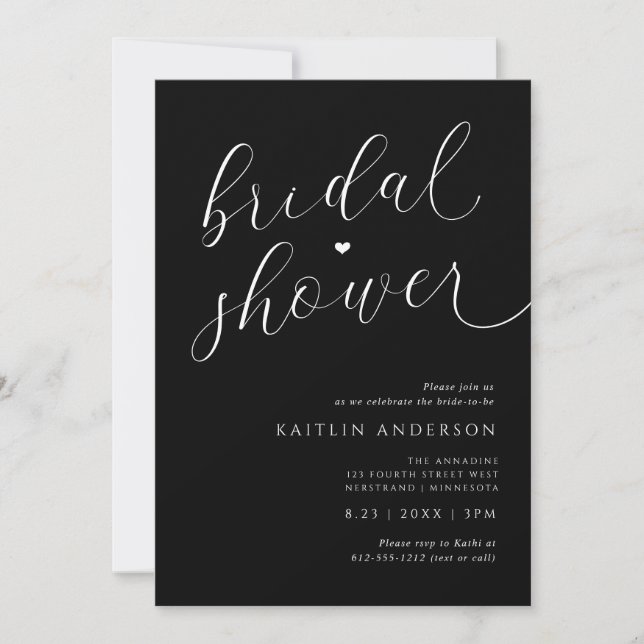 Modern Romantic Black and White Bridal Shower Invitation (Front)